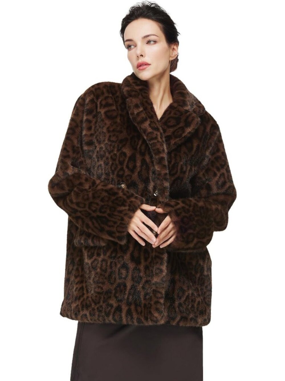 Chic Leopard Print Faux Fur Coat | Long Sleeve Jacket with Pockets for Winter